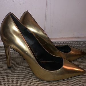 Gold Zara Pointed Toe Pump Heels